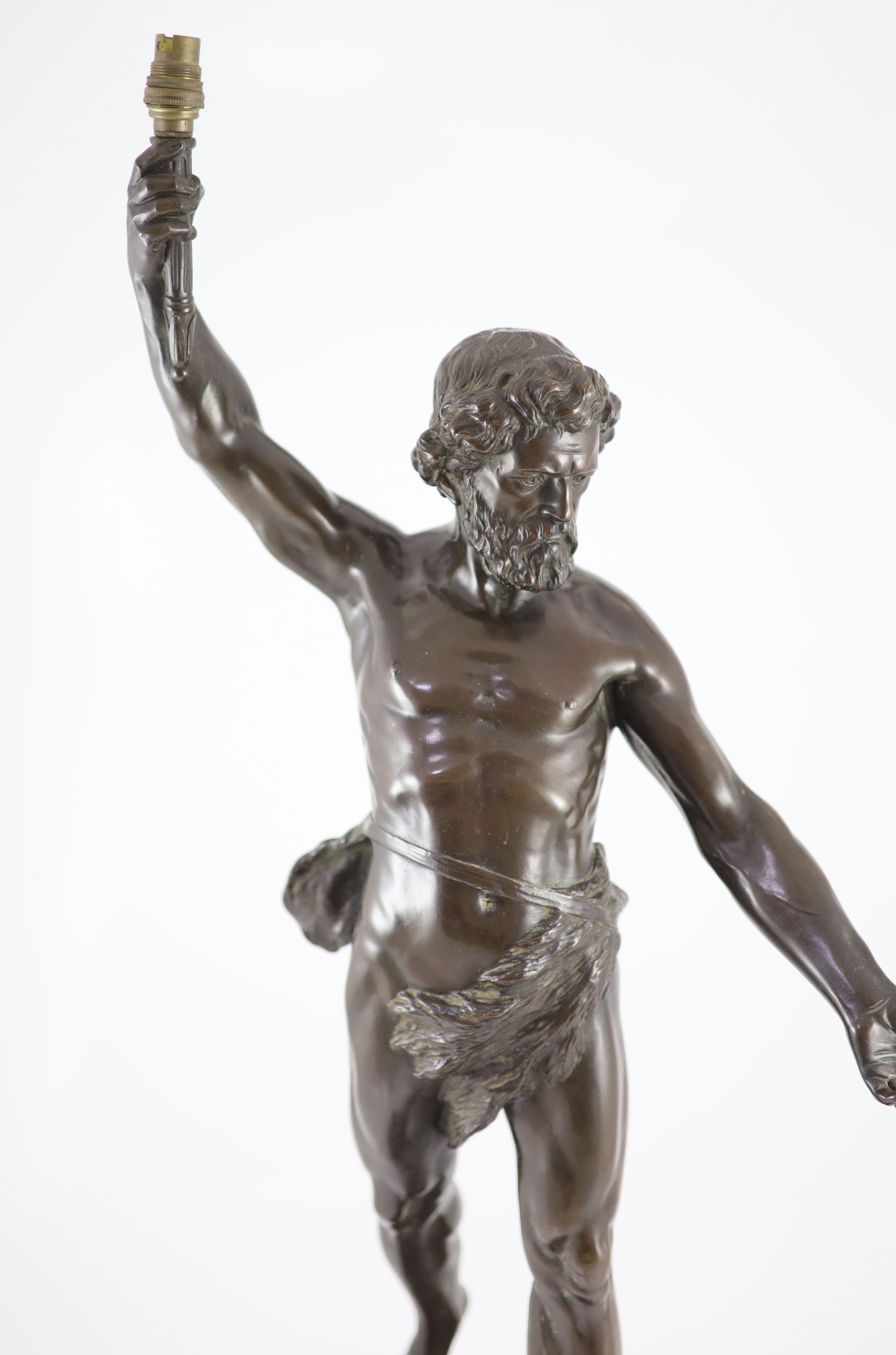 Gotthilf Jaeger (German, 1871-1933), a bronze figure of Zeus mounted as a lamp H 75cm.